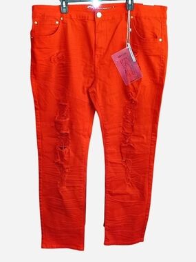 Bright Red Distressed Argonaut Skinny Jeans 44" Waist